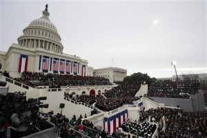 U.S. President Barack Obama takes the oath of office during swearing-in ceremonies on the West front of the U.S Capitol in Washington