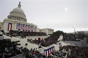 U.S. President Barack Obama takes the oath of office during swearing-in ceremonies on the West front of the U.S Capitol in Washington
