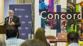 Senator and Lt. Gen. Roméo A. Dallaire (ret.) opens the Professional Training Program on the Prevention of Mass Atrocities on June 11. | Photo by Concordia University