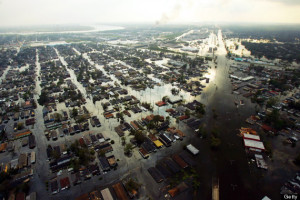 Neighborhoods in New Orleans are completely flooded in the a