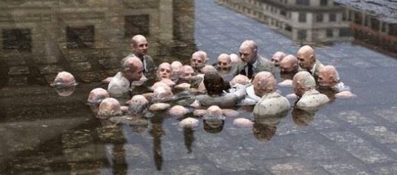 Politicians discussing global warming. Sculpture by Issac Cordal.