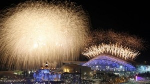 Fireworks are seen over the Olympic Park during the opening ceremony at the Adler district of Sochi