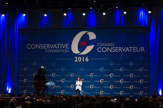 May 27, 2016. Rona Ambrose, interim leader of the Conservative Party of Canada, address a crowd during the 2016 Conservative National Convention in Vancouver, British Columbia. (Photograph by Marlin Olynyk)